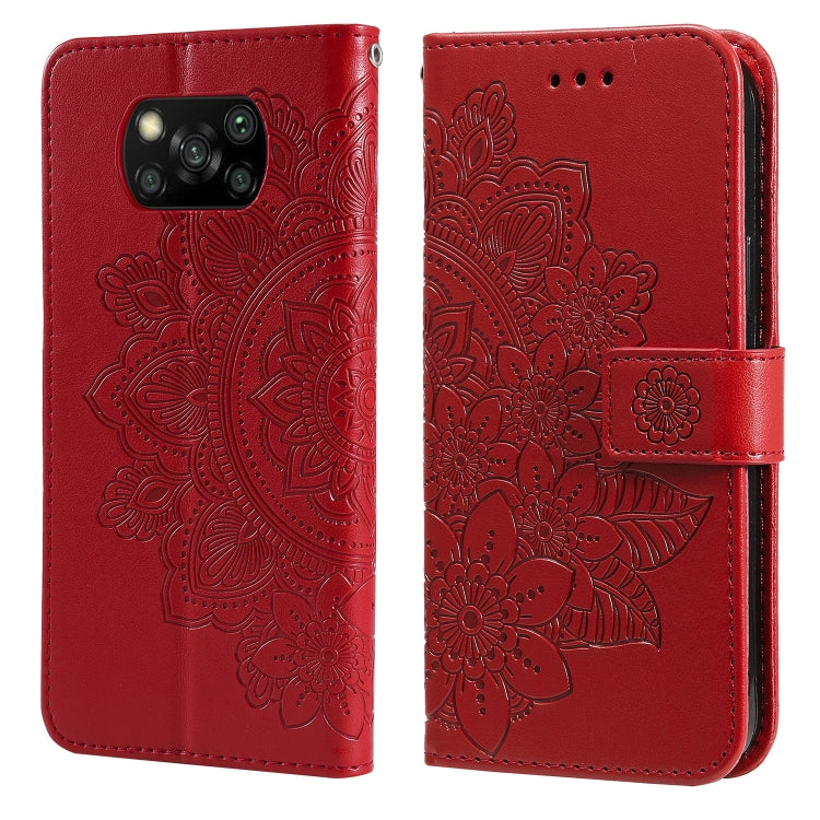 For Xiaomi Poco X3/X3 Pro/X3 NFC 7-petal Flowers Embossing Pattern Horizontal Flip PU Leather Case with Holder & Card Slots & Wallet & Photo Frame(Red) - Xiaomi Cases by buy2fix | Online Shopping UK | buy2fix