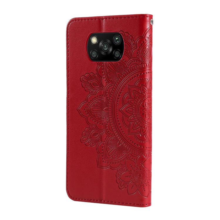 For Xiaomi Poco X3/X3 Pro/X3 NFC 7-petal Flowers Embossing Pattern Horizontal Flip PU Leather Case with Holder & Card Slots & Wallet & Photo Frame(Red) - Xiaomi Cases by buy2fix | Online Shopping UK | buy2fix