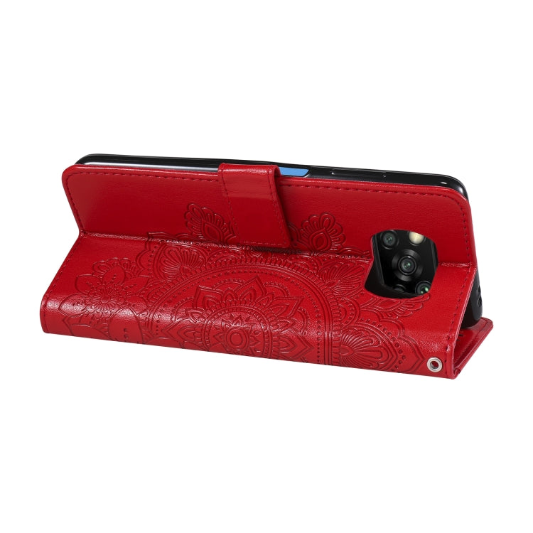 For Xiaomi Poco X3/X3 Pro/X3 NFC 7-petal Flowers Embossing Pattern Horizontal Flip PU Leather Case with Holder & Card Slots & Wallet & Photo Frame(Red) - Xiaomi Cases by buy2fix | Online Shopping UK | buy2fix