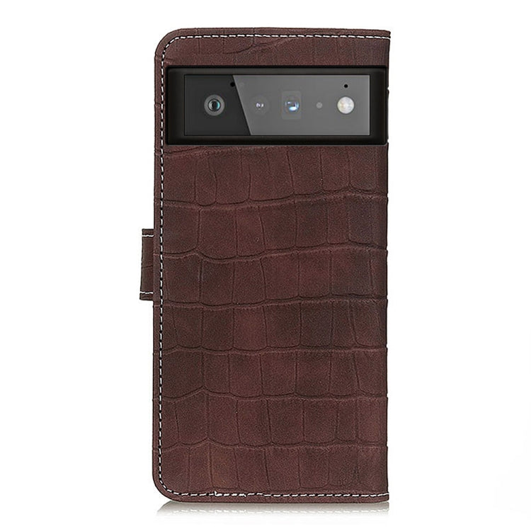 For Google Pixel 6 Crocodile Texture Horizontal Flip Leather Case with Holder & Card Slots & Photo Frame & Wallet(Brown) - Google Cases by buy2fix | Online Shopping UK | buy2fix