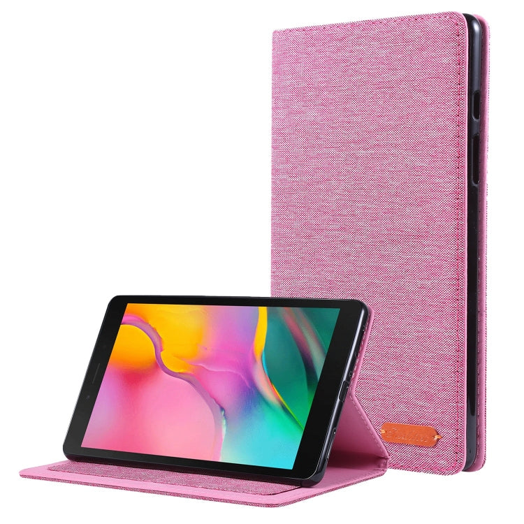 For Samsung Galaxy Tab A7 Lite 8.7 T220 / T225 Horizontal Flip TPU + Fabric PU Leather Protective Case with Name Card Clip(Rose Red) - Tab A7 Lite T220 / T225 by buy2fix | Online Shopping UK | buy2fix