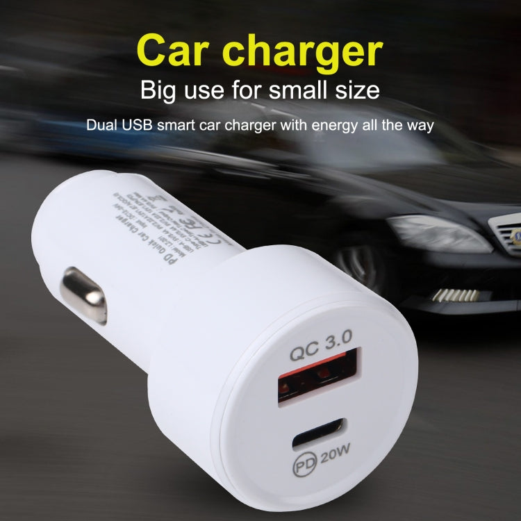 LZ-201 PD 20W USB-C / Type-C + QC 3.0 USB Mini Fast Car Charger(White) by buy2fix
