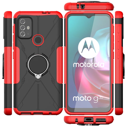 For Motorola Moto G30 Armor Bear Shockproof PC + TPU Protective Case with Ring Holder(Red) by buy2fix