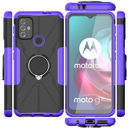 For Motorola Moto G30 Armor Bear Shockproof PC + TPU Protective Case with Ring Holder(Purple) by buy2fix