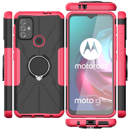 For Motorola Moto G30 Armor Bear Shockproof PC + TPU Protective Case with Ring Holder(Rose Red) by buy2fix