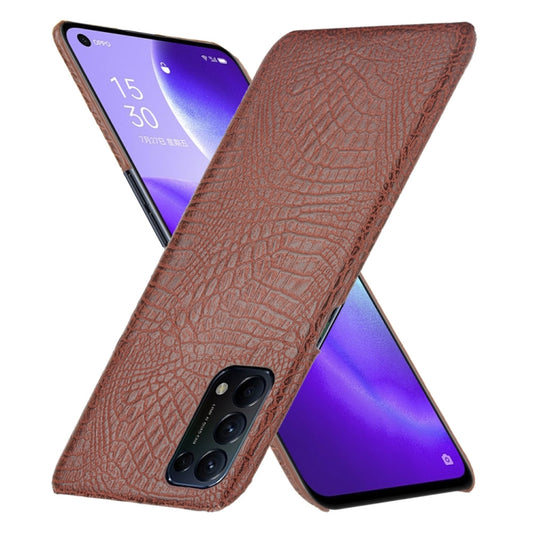 For OPPO Reno5 5G / Find X3 Lite Shockproof Crocodile Texture PC + PU Case(Brown) by buy2fix