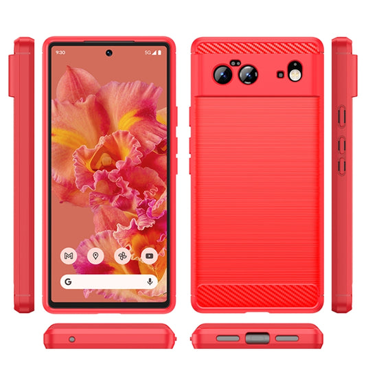 For Google Pixel 6 Brushed Texture Carbon Fiber TPU Case(Red) by buy2fix
