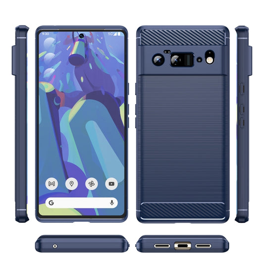For Google Pixel 6 Pro Brushed Texture Carbon Fiber TPU Case(Navy Blue) by buy2fix