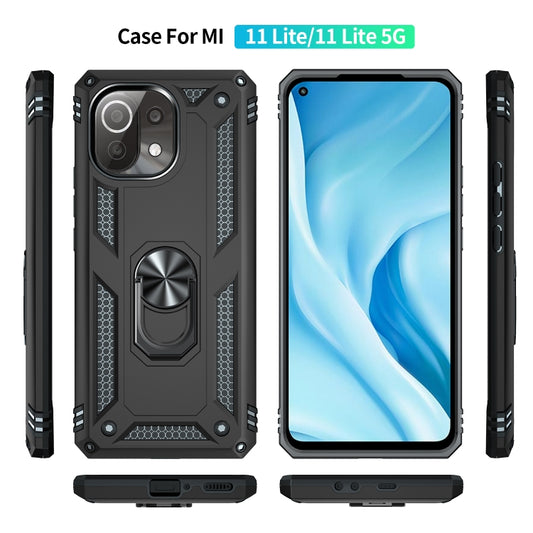For Xiaomi Mi 11 Lite 5G Shockproof TPU + PC Protective Case with 360 Degree Rotating Holder(Black) by buy2fix