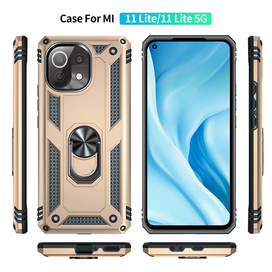 For Xiaomi Mi 11 Lite 5G Shockproof TPU + PC Protective Case with 360 Degree Rotating Holder(Gold) by buy2fix