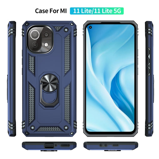 For Xiaomi Mi 11 Lite 5G Shockproof TPU + PC Protective Case with 360 Degree Rotating Holder(Blue) by buy2fix