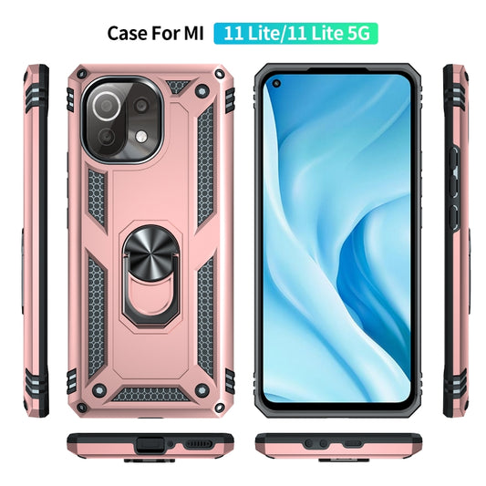 For Xiaomi Mi 11 Lite 5G Shockproof TPU + PC Protective Case with 360 Degree Rotating Holder(Rose Gold) by buy2fix