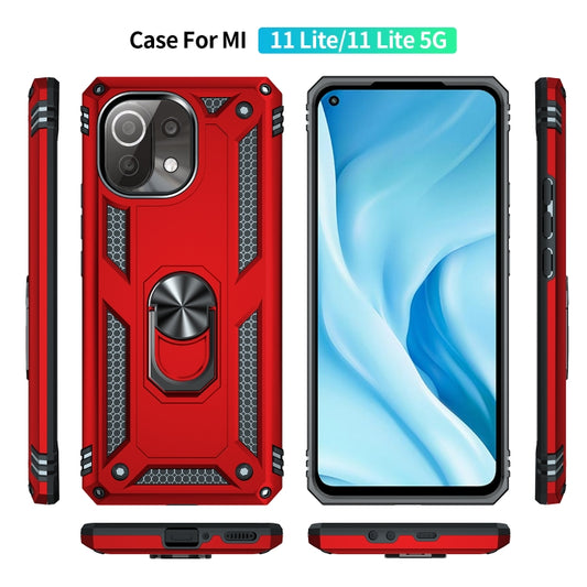 For Xiaomi Mi 11 Lite 5G Shockproof TPU + PC Protective Case with 360 Degree Rotating Holder(Red) by buy2fix