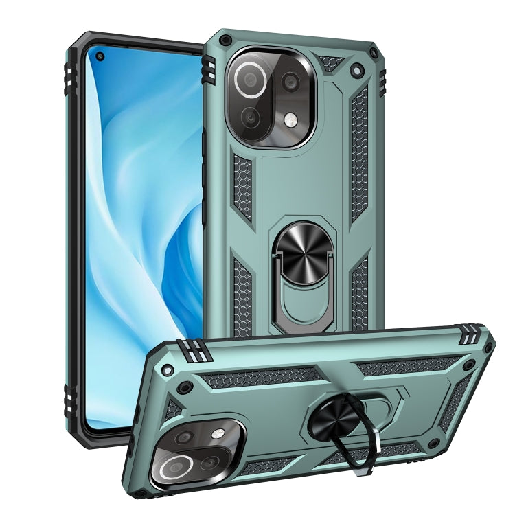 For Xiaomi Mi 11 Lite 5G Shockproof TPU + PC Protective Case with 360 Degree Rotating Holder(Dark Green) - Xiaomi Cases by buy2fix | Online Shopping UK | buy2fix
