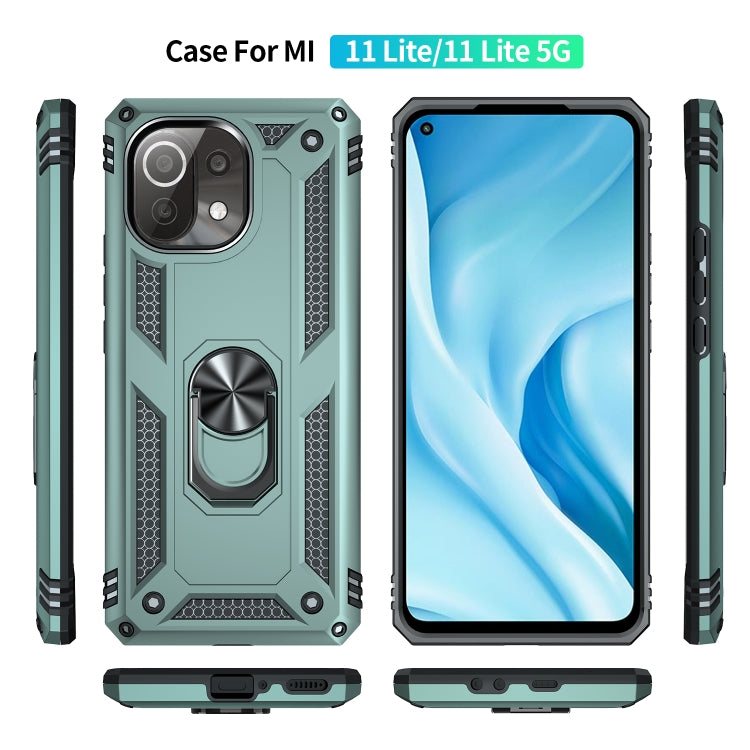 For Xiaomi Mi 11 Lite 5G Shockproof TPU + PC Protective Case with 360 Degree Rotating Holder(Dark Green) - Xiaomi Cases by buy2fix | Online Shopping UK | buy2fix