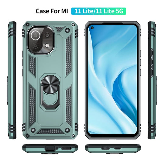For Xiaomi Mi 11 Lite 5G Shockproof TPU + PC Protective Case with 360 Degree Rotating Holder(Dark Green) by buy2fix