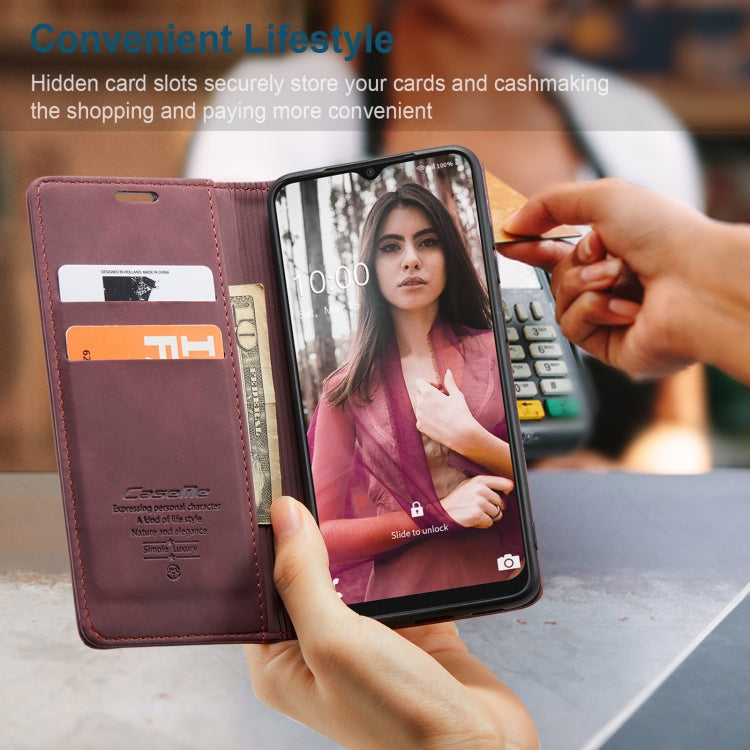 For Samsung Galaxy A22 5G CaseMe 013 Multifunctional Horizontal Flip Leather Case with Card Slot & Holder & Wallet(Wine Red) by CaseMe