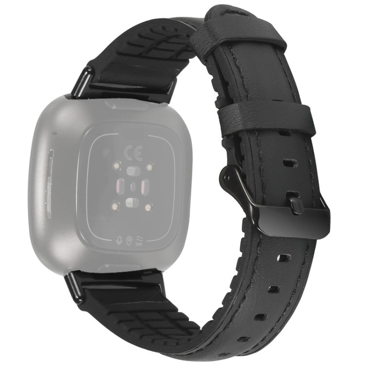 For Fitbit Versa 3 Leather + Silicone Watch Band(Black) - Watch Bands by buy2fix | Online Shopping UK | buy2fix