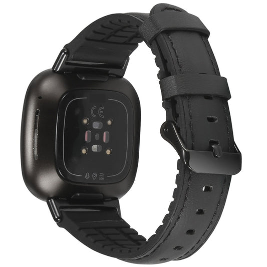 For Fitbit Versa 3 Leather + Silicone Watch Band(Black) by buy2fix