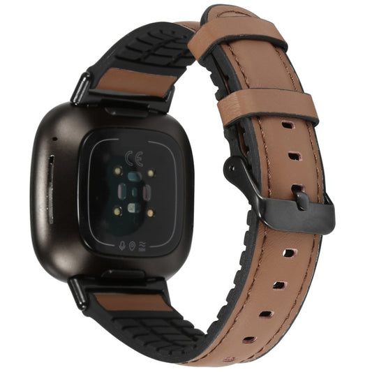 For Fitbit Versa 3 Leather + Silicone Watch Band(Brown) by buy2fix