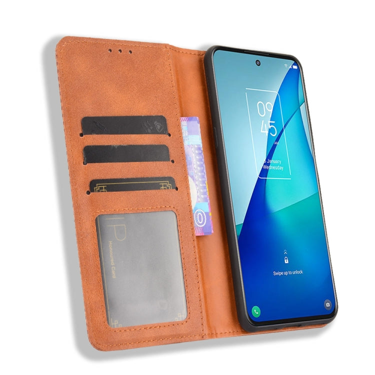 For TCL 20 5G / 20S / 20L / 20L+ Magnetic Buckle Retro Crazy Horse Texture Horizontal Flip Leather Case with Holder & Card Slots & Photo Frame(Brown) - More Brand by buy2fix | Online Shopping UK | buy2fix