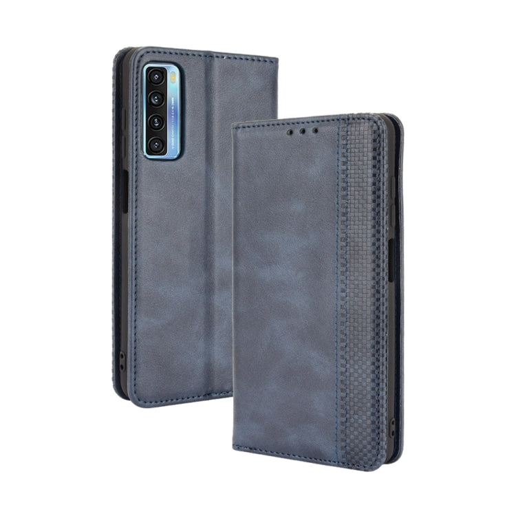 For TCL 20 5G / 20S / 20L / 20L+ Magnetic Buckle Retro Crazy Horse Texture Horizontal Flip Leather Case with Holder & Card Slots & Photo Frame(Blue) - TCL by buy2fix | Online Shopping UK | buy2fix