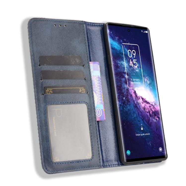 For TCL 20 Pro 5G Magnetic Buckle Retro Crazy Horse Texture Horizontal Flip Leather Case with Holder & Card Slots & Photo Frame(Blue) - TCL by buy2fix | Online Shopping UK | buy2fix