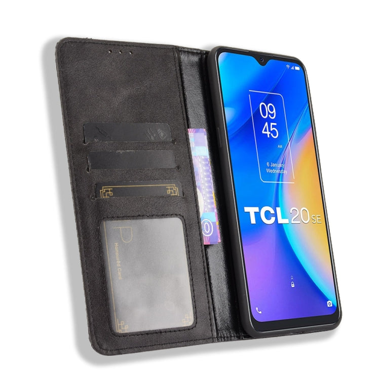 For TCL 20 SE Magnetic Buckle Retro Crazy Horse Texture Horizontal Flip Leather Case with Holder & Card Slots & Photo Frame(Black) - TCL by buy2fix | Online Shopping UK | buy2fix