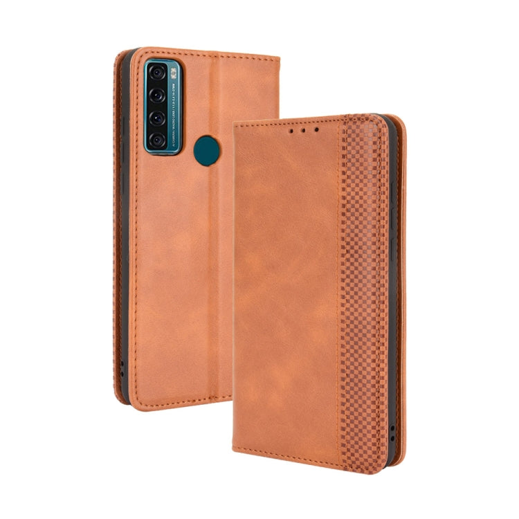 For TCL 20 SE Magnetic Buckle Retro Crazy Horse Texture Horizontal Flip Leather Case with Holder & Card Slots & Photo Frame(Brown) - TCL by buy2fix | Online Shopping UK | buy2fix