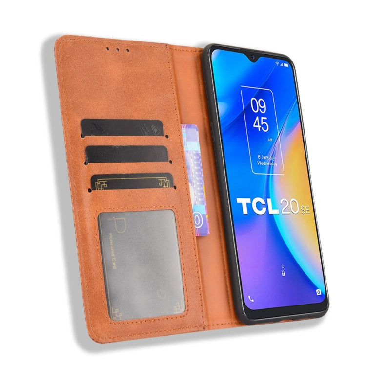 For TCL 20 SE Magnetic Buckle Retro Crazy Horse Texture Horizontal Flip Leather Case with Holder & Card Slots & Photo Frame(Brown) - TCL by buy2fix | Online Shopping UK | buy2fix
