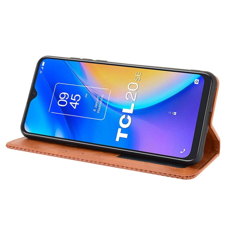 For TCL 20 SE Magnetic Buckle Retro Crazy Horse Texture Horizontal Flip Leather Case with Holder & Card Slots & Photo Frame(Brown) - TCL by buy2fix | Online Shopping UK | buy2fix