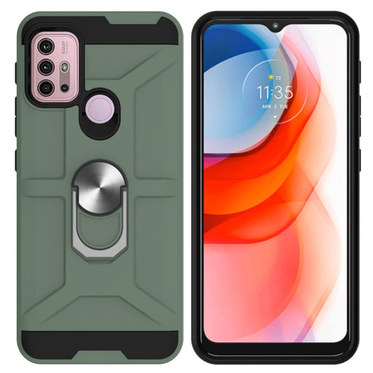 For Motorola Moto G10 / G30 War-god Armor TPU + PC Shockproof Magnetic Protective Case with Ring Holder(Deep Green) by buy2fix