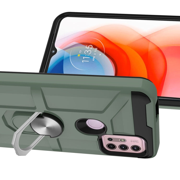 For Motorola Moto G10 / G30 War-god Armor TPU + PC Shockproof Magnetic Protective Case with Ring Holder(Deep Green) - Motorola Cases by buy2fix | Online Shopping UK | buy2fix