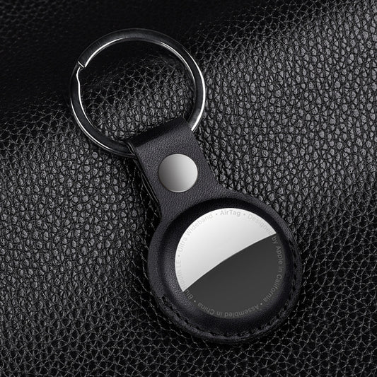 For AirTag Shockproof Anti-scratch Leather Protective Case Cover with Hang Loop Key Chain(Black) - Key Chain Series by buy2fix | Online Shopping UK | buy2fix