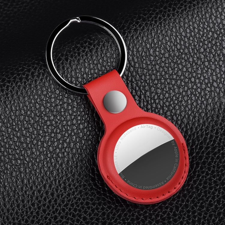 For AirTag Shockproof Anti-scratch Leather Protective Case Cover with Hang Loop Key Chain(Red) - Key Chain Series by buy2fix | Online Shopping UK | buy2fix