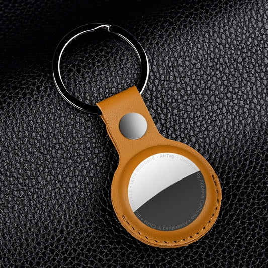 For AirTag Shockproof Anti-scratch Leather Protective Case Cover with Hang Loop Key Chain(Yellow) by buy2fix