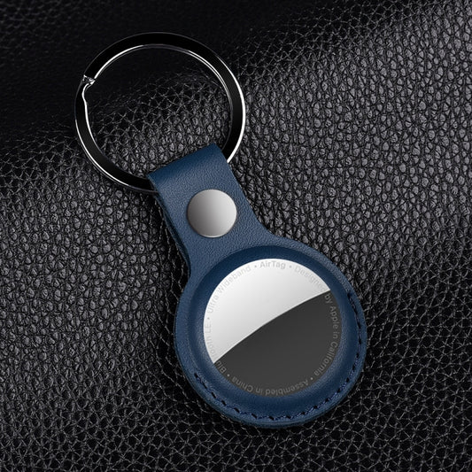 For AirTag Shockproof Anti-scratch Leather Protective Case Cover with Hang Loop Key Chain(Blue) by buy2fix