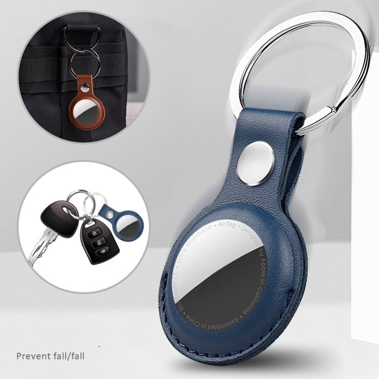 For AirTag Shockproof Anti-scratch Leather Protective Case Cover with Hang Loop Key Chain(Blue) - Key Chain Series by buy2fix | Online Shopping UK | buy2fix