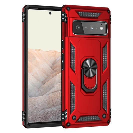 For Google Pixel 6 Pro Shockproof TPU + PC Protective Case with 360 Degree Rotating Holder(Red) by buy2fix