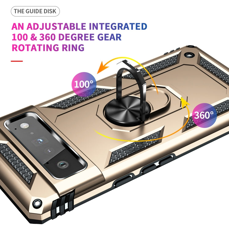 For Google Pixel 6 Pro Shockproof TPU + PC Protective Case with 360 Degree Rotating Holder(Gold) by buy2fix