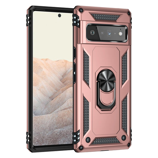 For Google Pixel 6 Pro Shockproof TPU + PC Protective Case with 360 Degree Rotating Holder(Rose Gold) by buy2fix