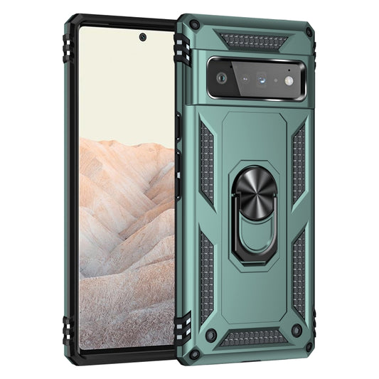For Google Pixel 6 Pro Shockproof TPU + PC Protective Case with 360 Degree Rotating Holder(Dark Green) by buy2fix