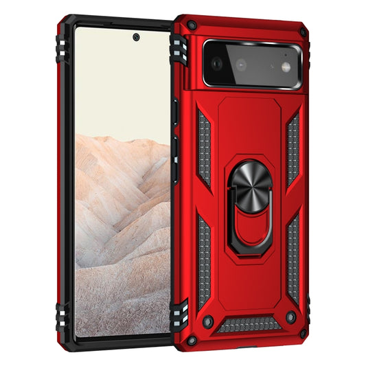 For Google Pixel 6 Shockproof TPU + PC Protective Case with 360 Degree Rotating Holder(Red) by buy2fix