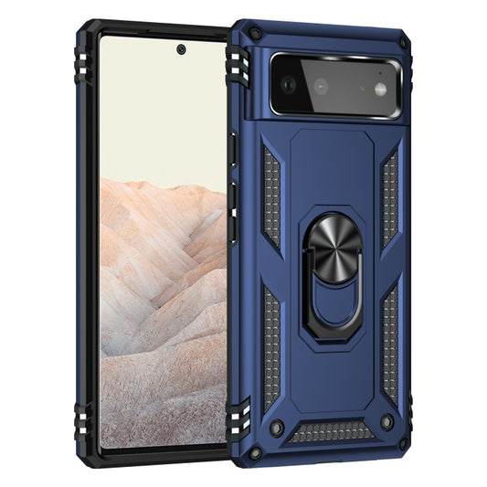 For Google Pixel 6 Shockproof TPU + PC Protective Case with 360 Degree Rotating Holder(Blue) by buy2fix
