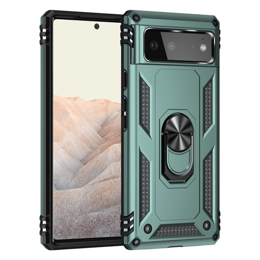 For Google Pixel 6 Shockproof TPU + PC Protective Case with 360 Degree Rotating Holder(Dark Green) by buy2fix