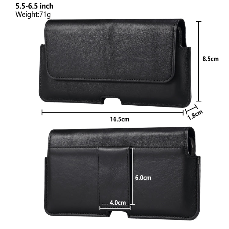 Universal Cow Leather Mobile Phone Leather Case Waist Bag For 5.5-6.5 inch and Below Phones(Black) - More iPhone Cases by buy2fix | Online Shopping UK | buy2fix