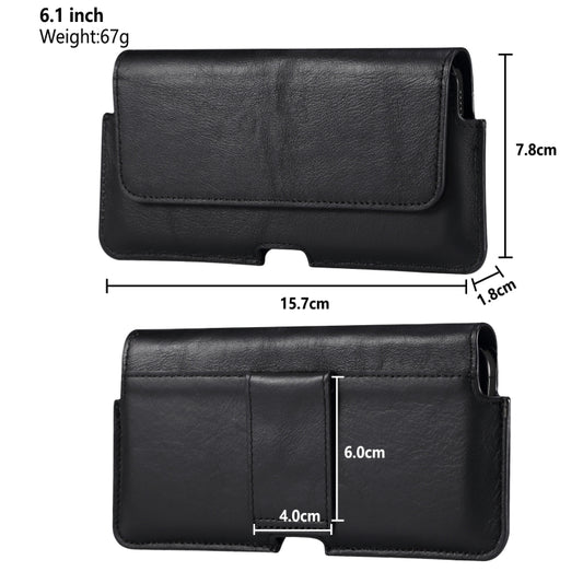 Universal Cow Leather Horizontal Mobile Phone Leather Case Waist Bag For 6.1 inch and Below Phones(Black) by buy2fix