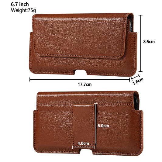 Universal Cow Leather Horizontal Mobile Phone Leather Case Waist Bag For 6.7 inch and Below Phones(Brown) - More iPhone Cases by buy2fix | Online Shopping UK | buy2fix