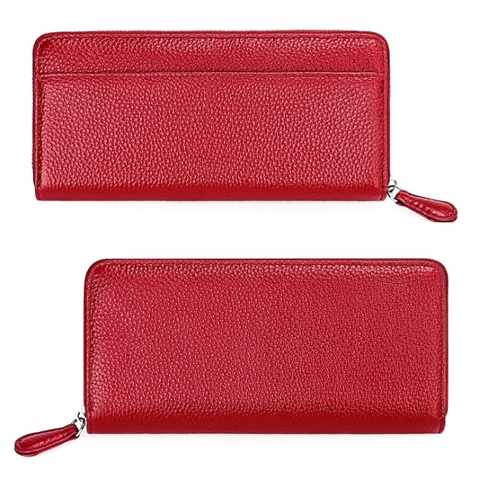 RFID Lychee Texture Fashion Organ Clutch Ladies Zipper Long Change Bag(Red Wine) by buy2fix