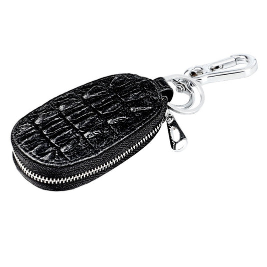 Crocodile Texture First Layer Cowhide Hanging Waist Car Key Bag(Black) by buy2fix